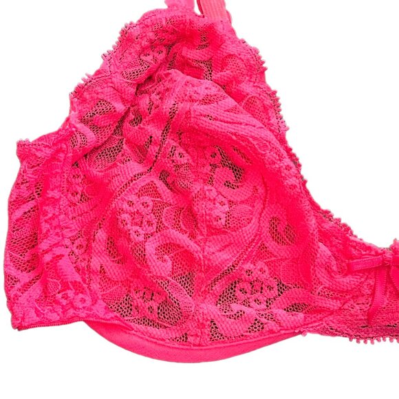 Maidenform Private Affair 34B Hot Pink Lace Underwire Bra Nylon/Spandex Adjustab - Picture 3 of 6